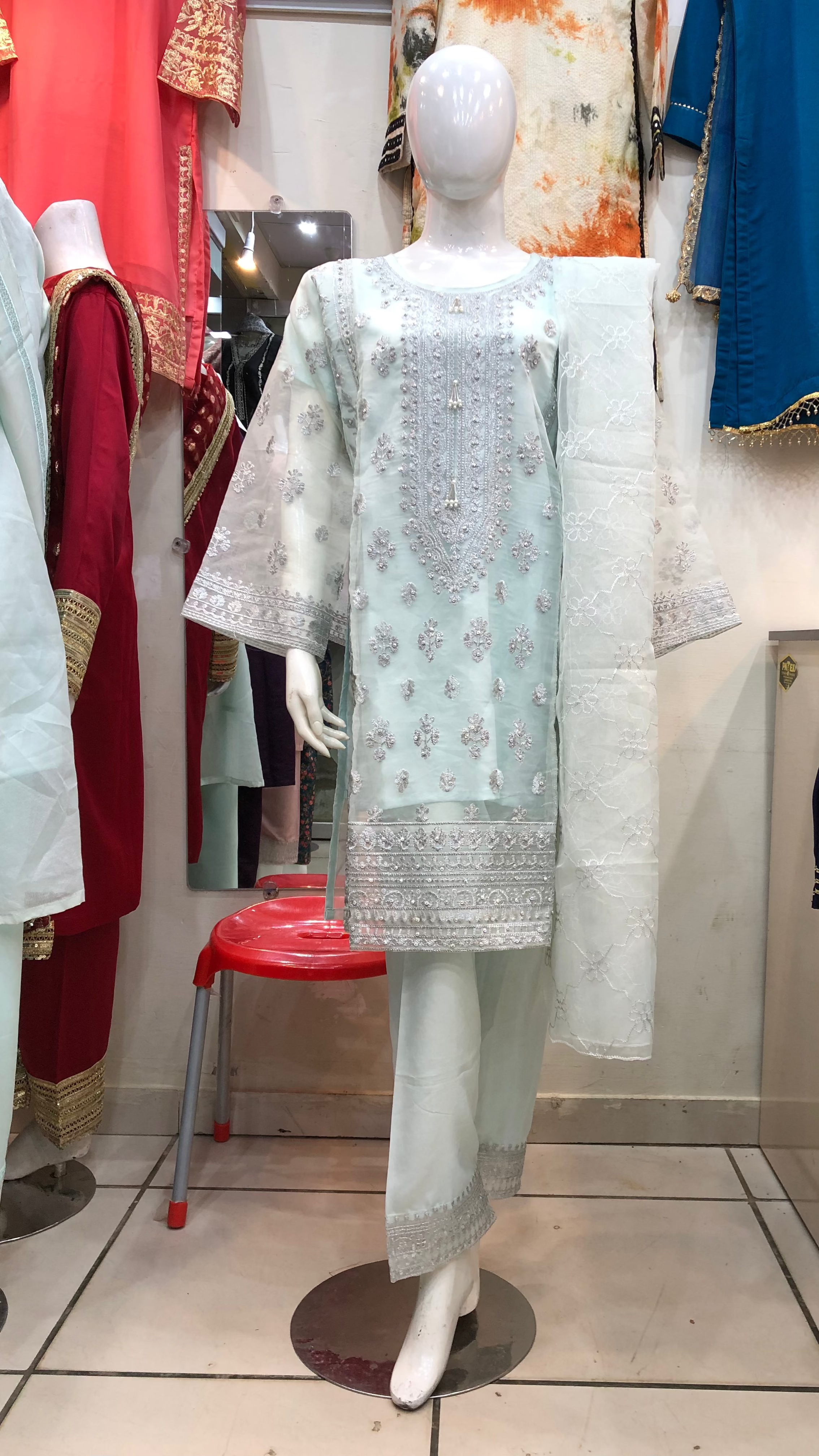 3-Piece Fancy Cotton Net Print White β Elegant & Festive