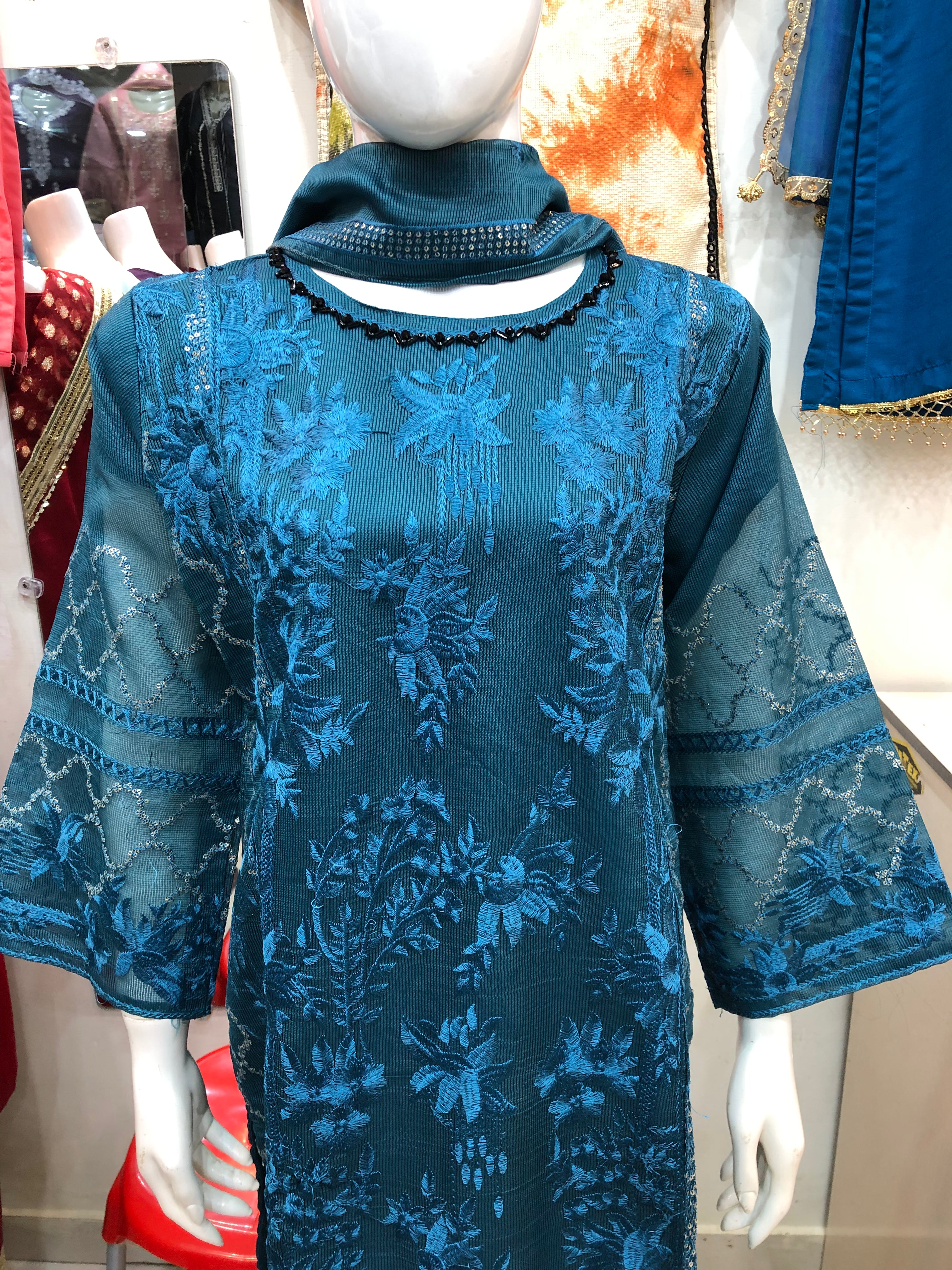 β¨ 3-Piece Fancy Cotton Design Blue β Full Embroidery Elegance