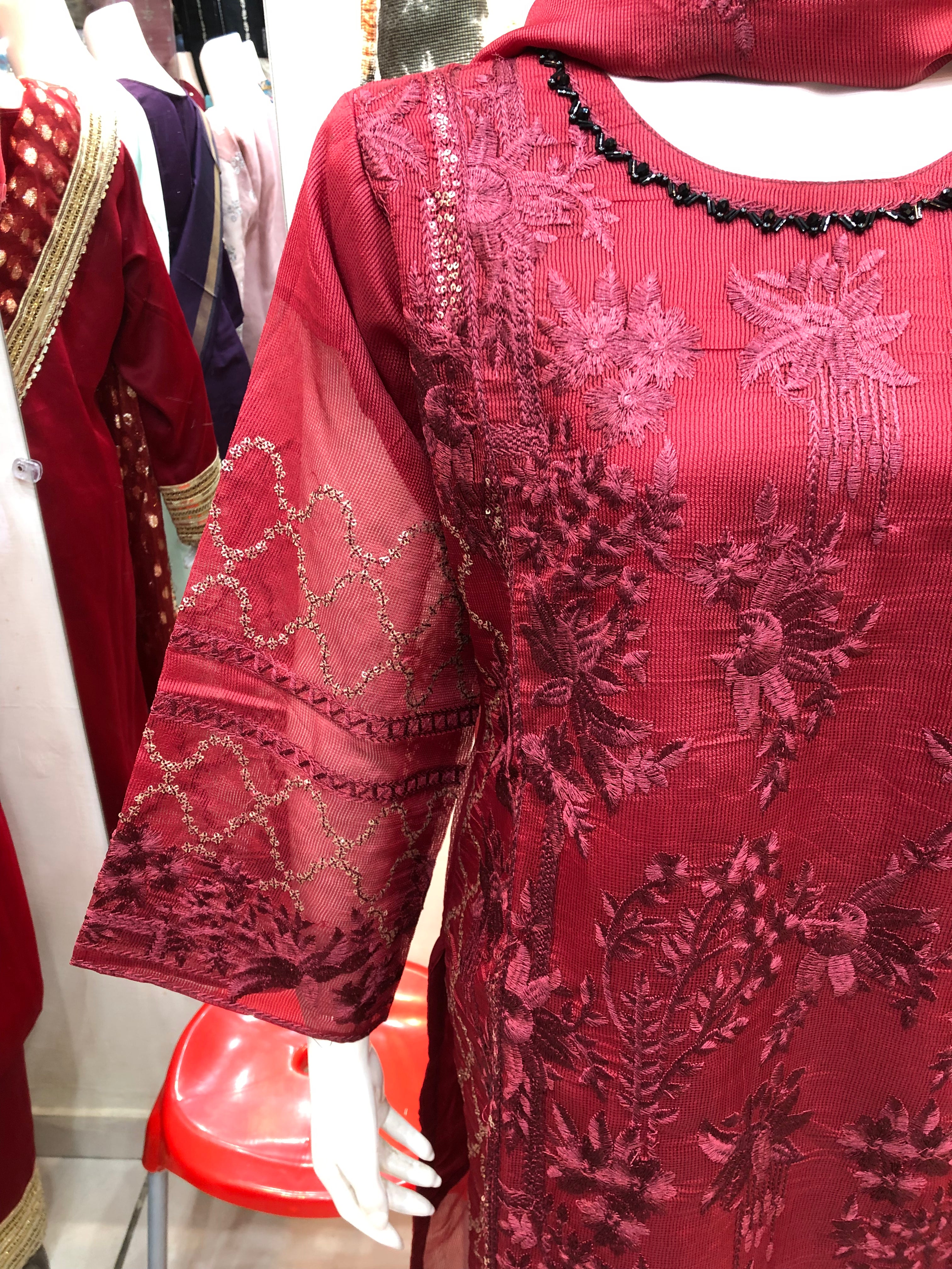 β¨ 3-Piece Fancy Cotton Design Red β Full Embroidery Elegance
