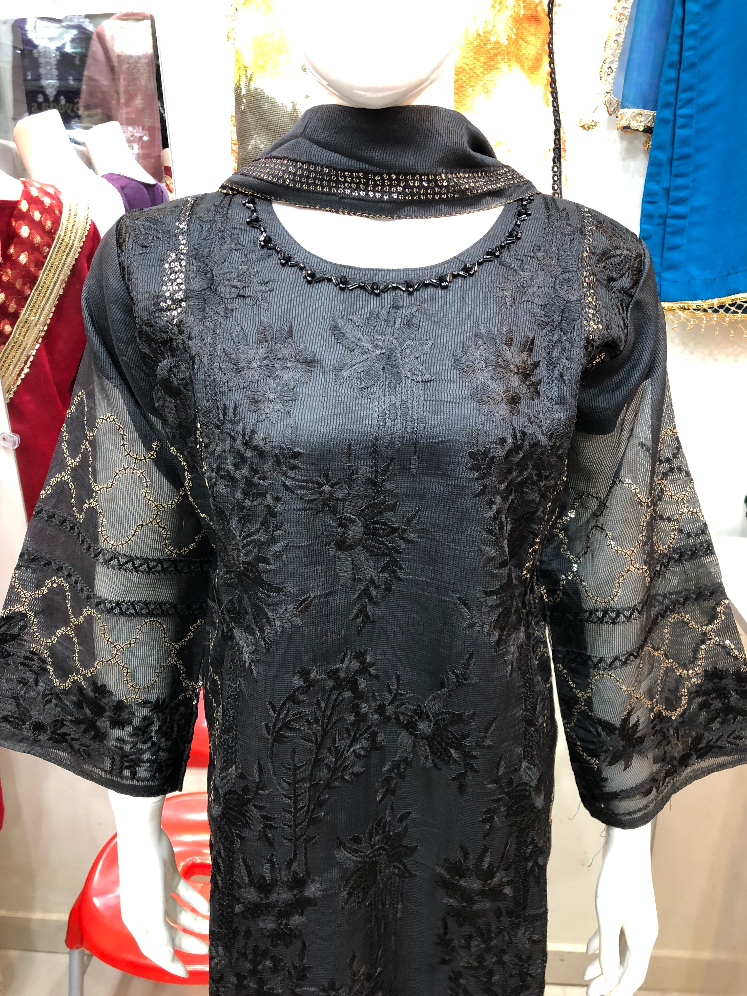 β¨ 3-Piece Fancy Cotton Design Black β Full Embroidery Elegance