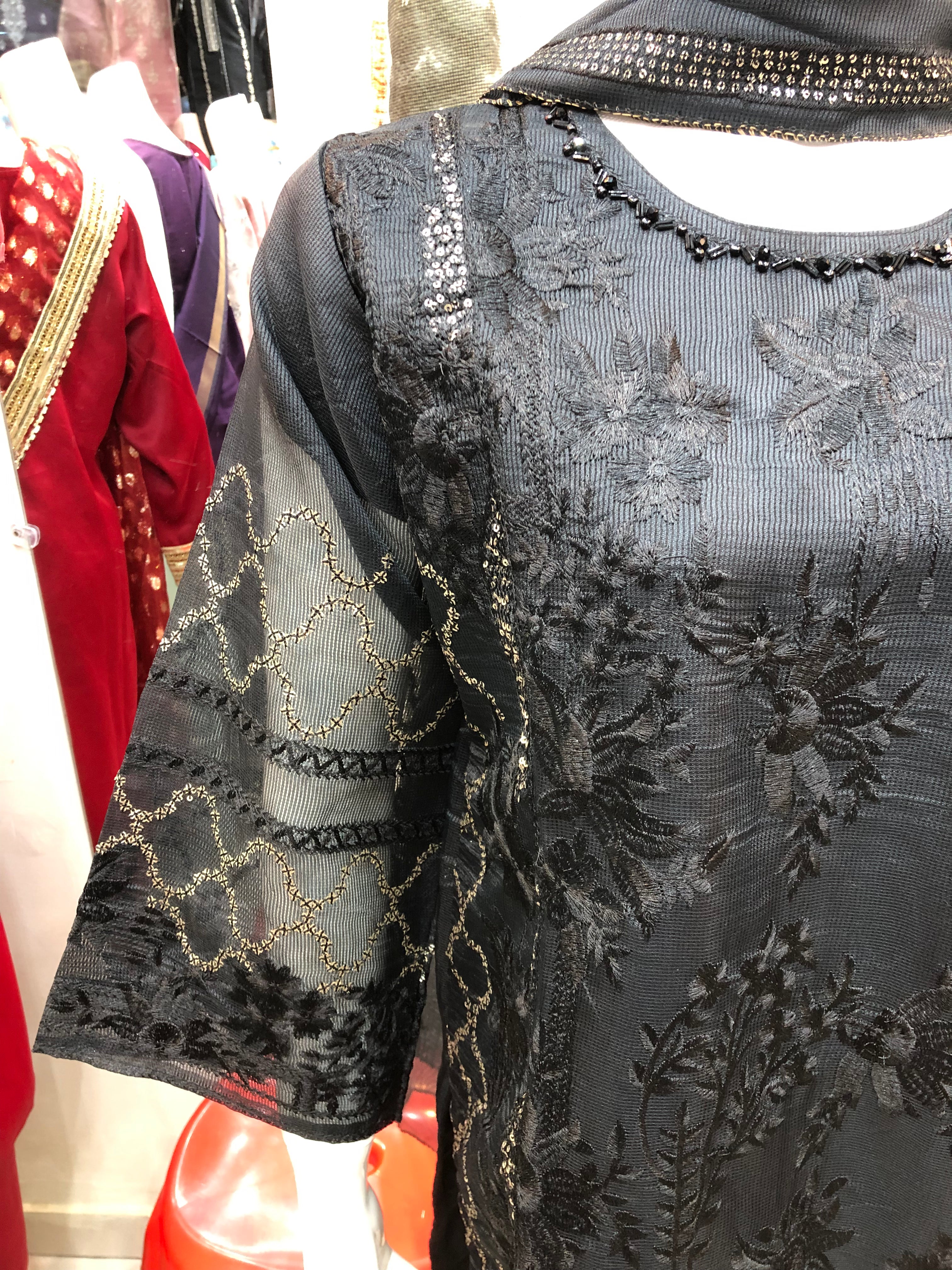 β¨ 3-Piece Fancy Cotton Design Black β Full Embroidery Elegance