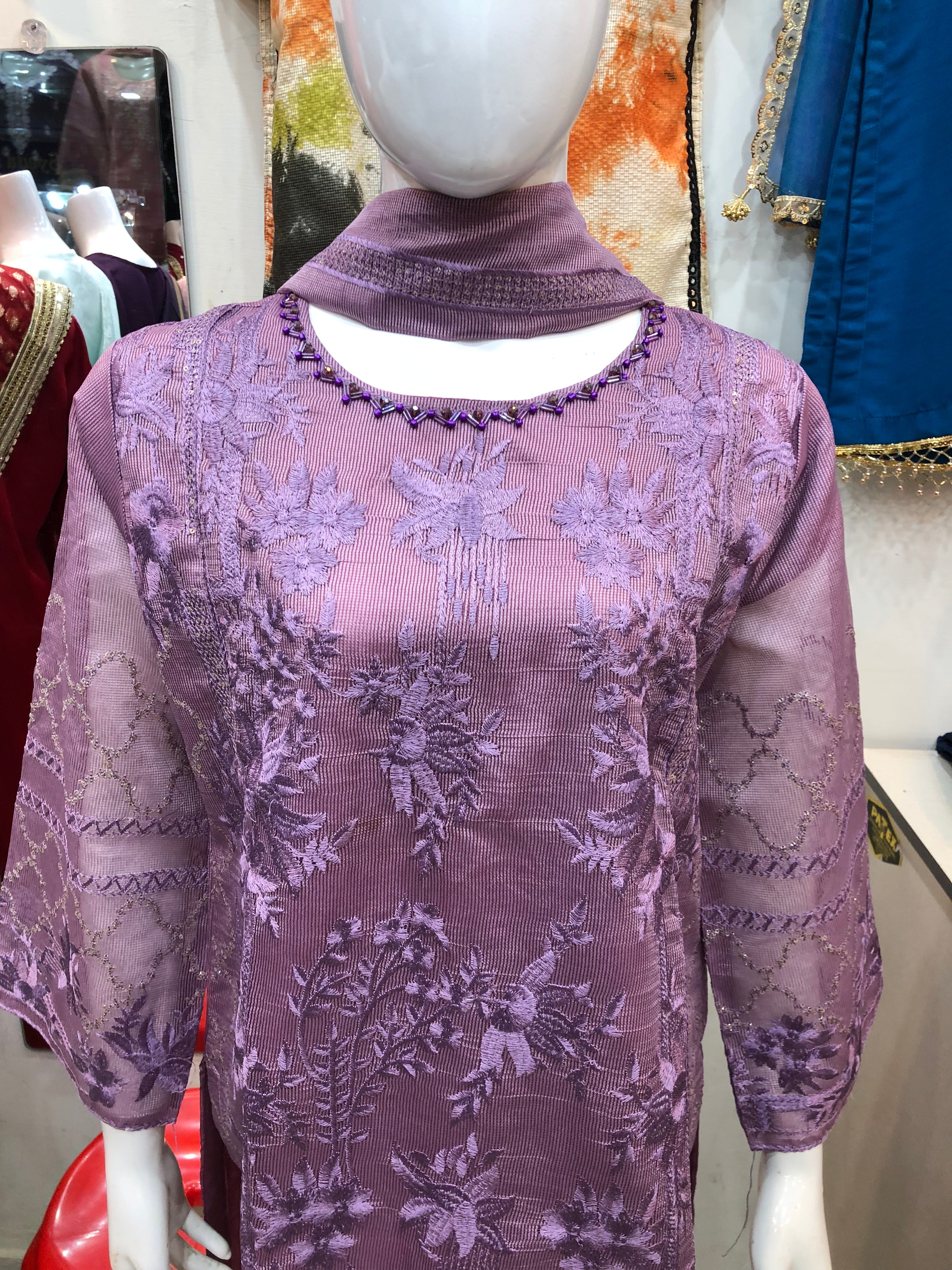β¨ 3-Piece Fancy Cotton Design Light Purple β Full Embroidery Elegance
