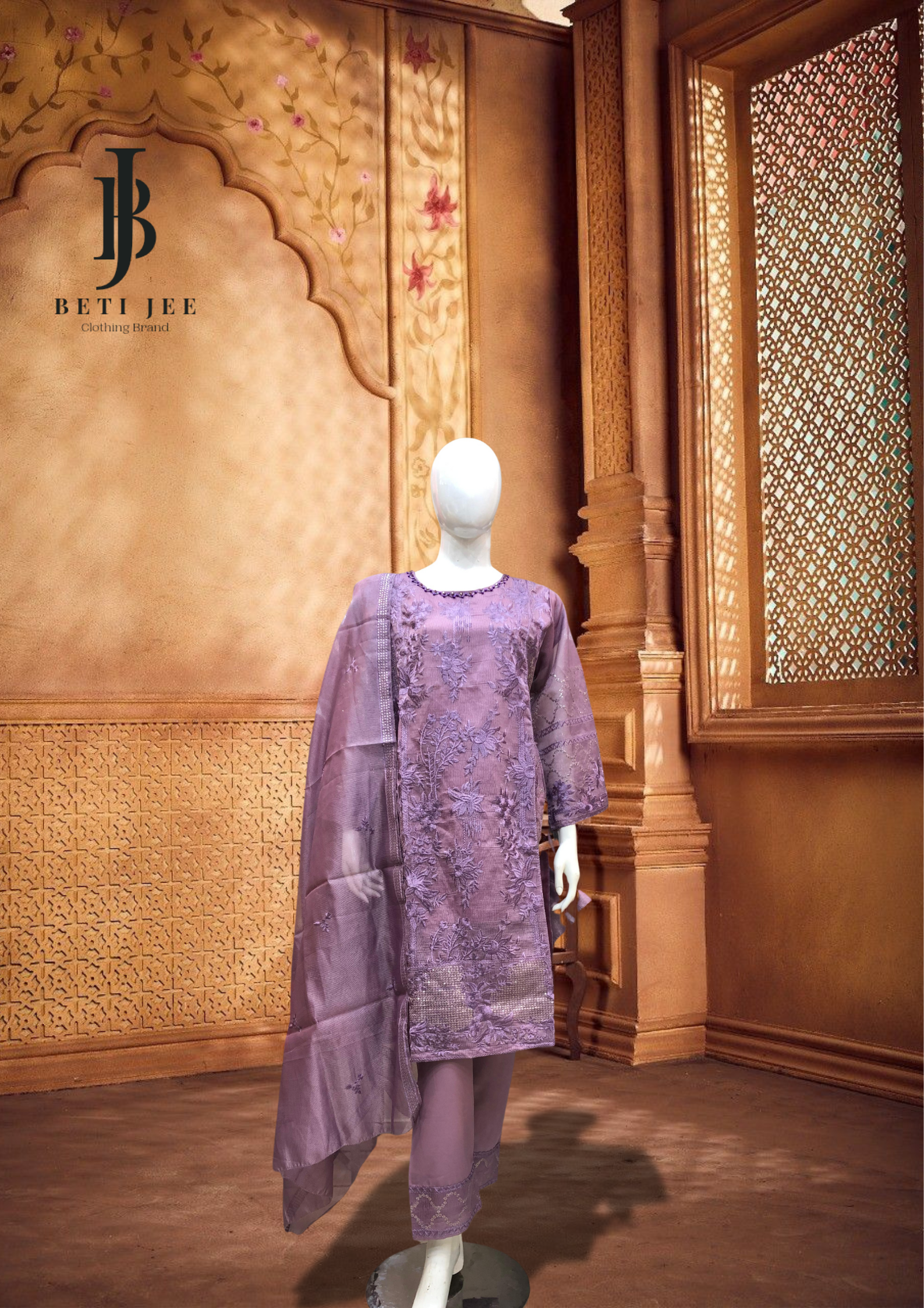 🌸 3-Piece Cotton Embroidery Purple– Elegant Everyday Wear