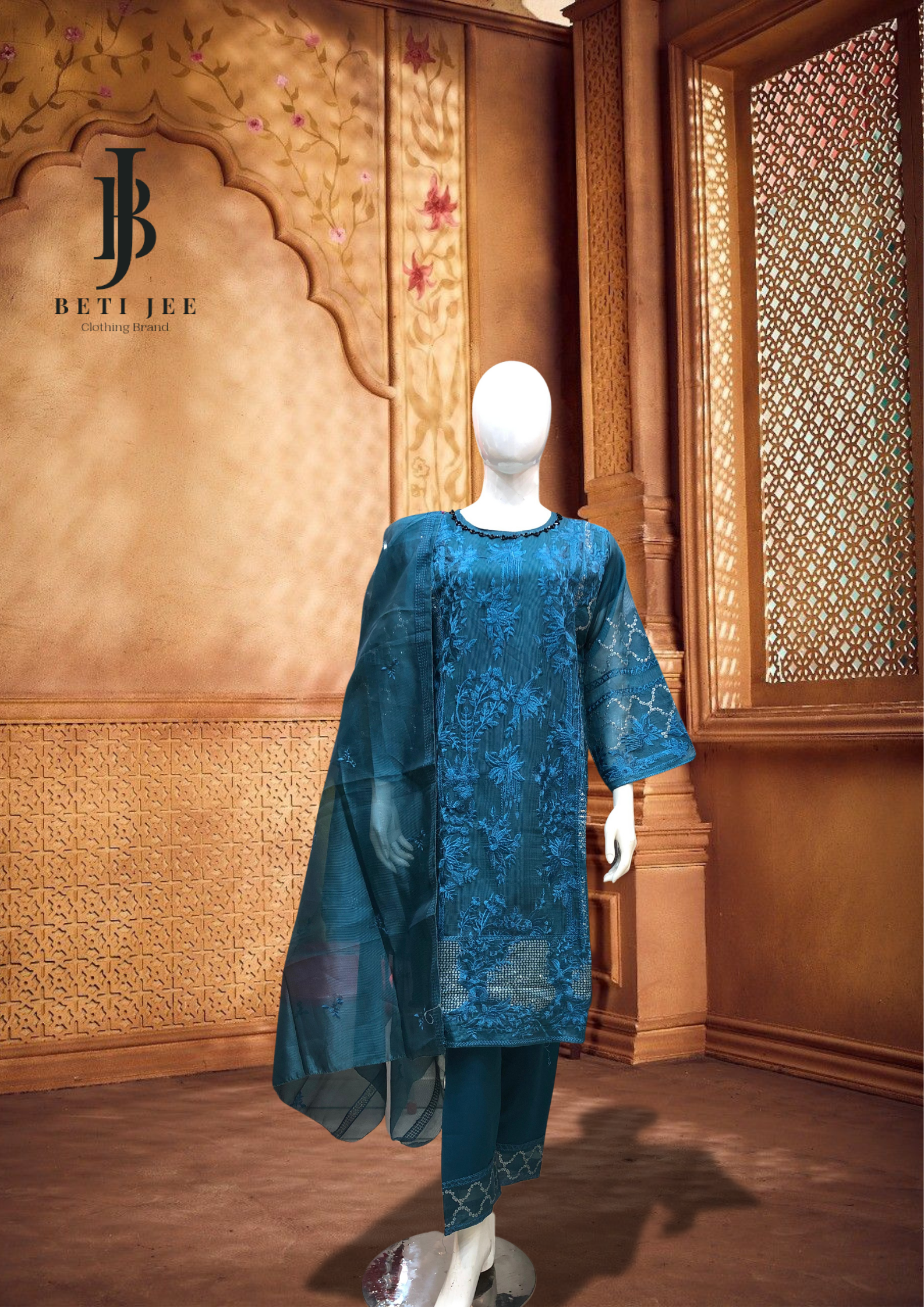 πΈ 3-Piece Cotton Embroidery Blue β Elegant Everyday Wear