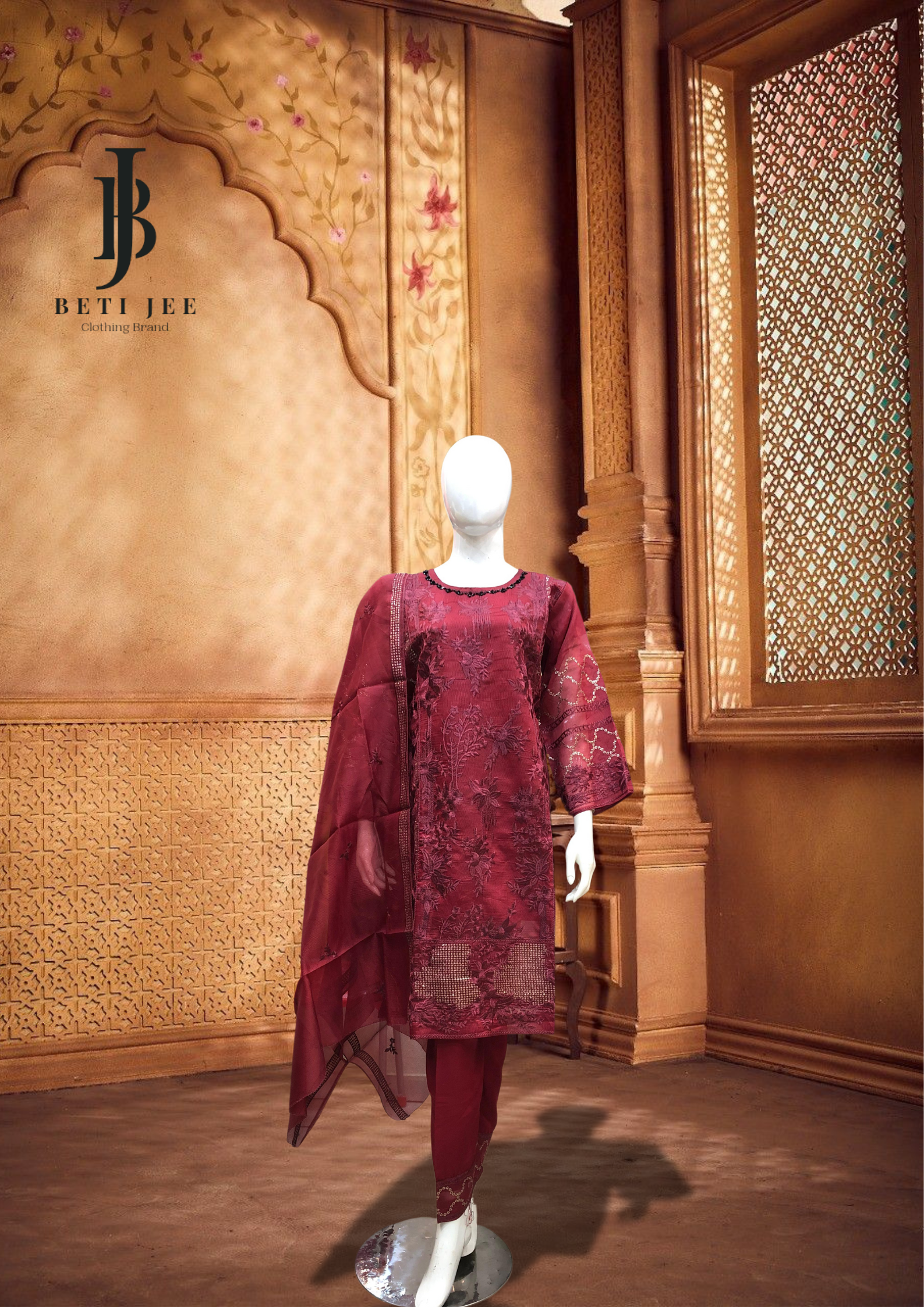 πΈ 3-Piece Cotton Embroidery  Redβ Elegant Everyday Wear