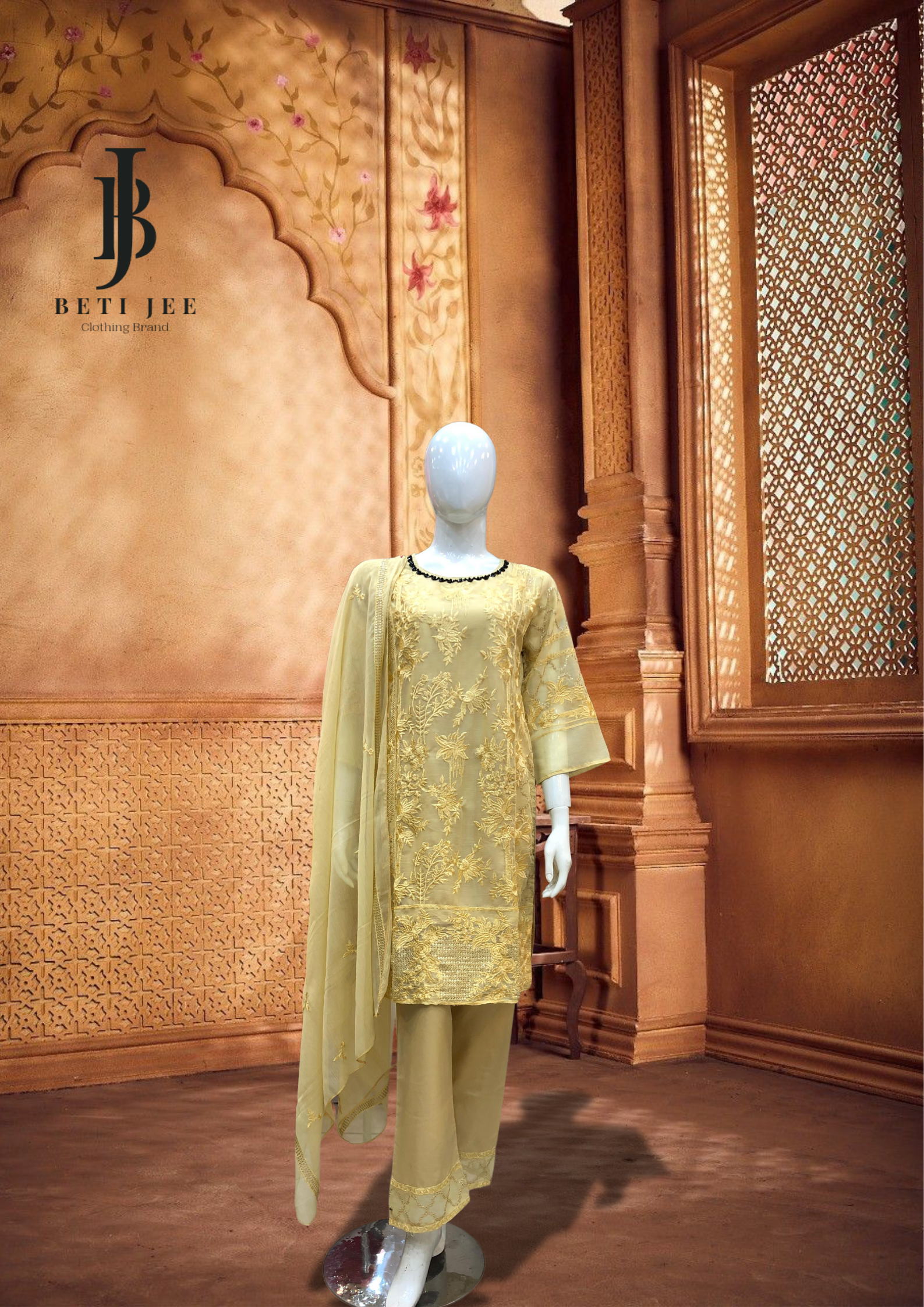 πΈ 3-Piece Cotton Embroidery Yellow β Elegant Everyday Wear