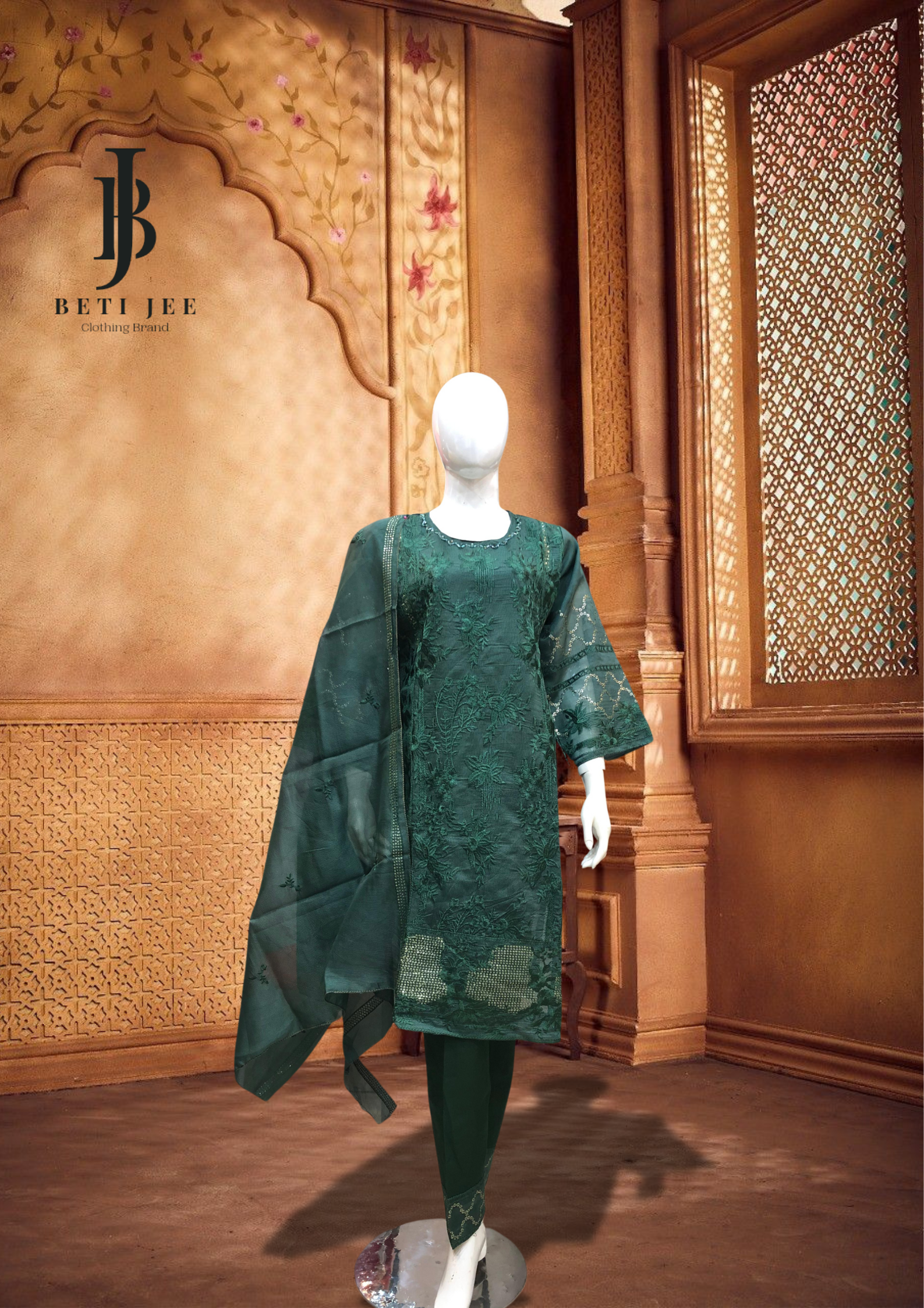 πΈ 3-Piece Cotton Embroidery Green β Elegant Everyday Wear