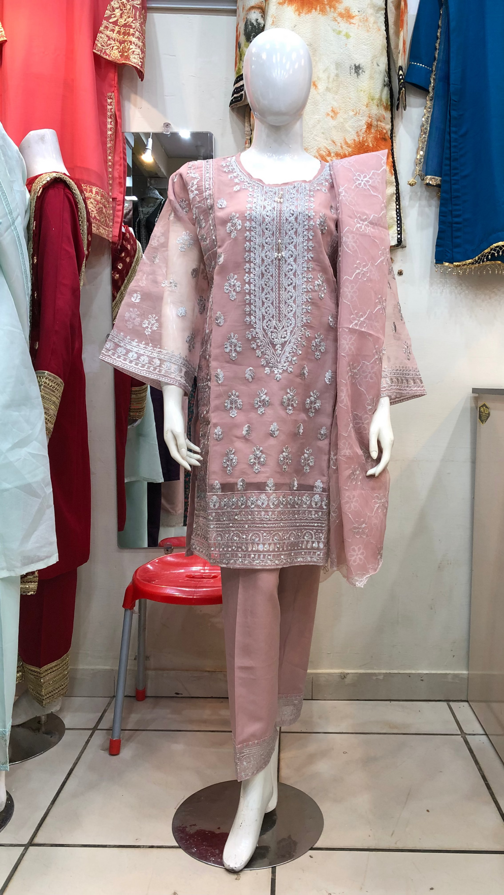 ✨ 3-Piece Fancy Cotton Net Print Pink– Elegant & Festive