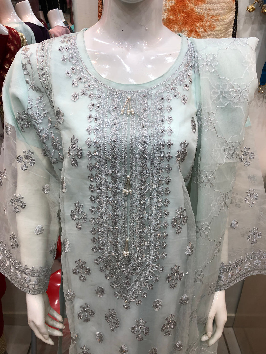 3-Piece Fancy Cotton Net Print White – Elegant & Festive