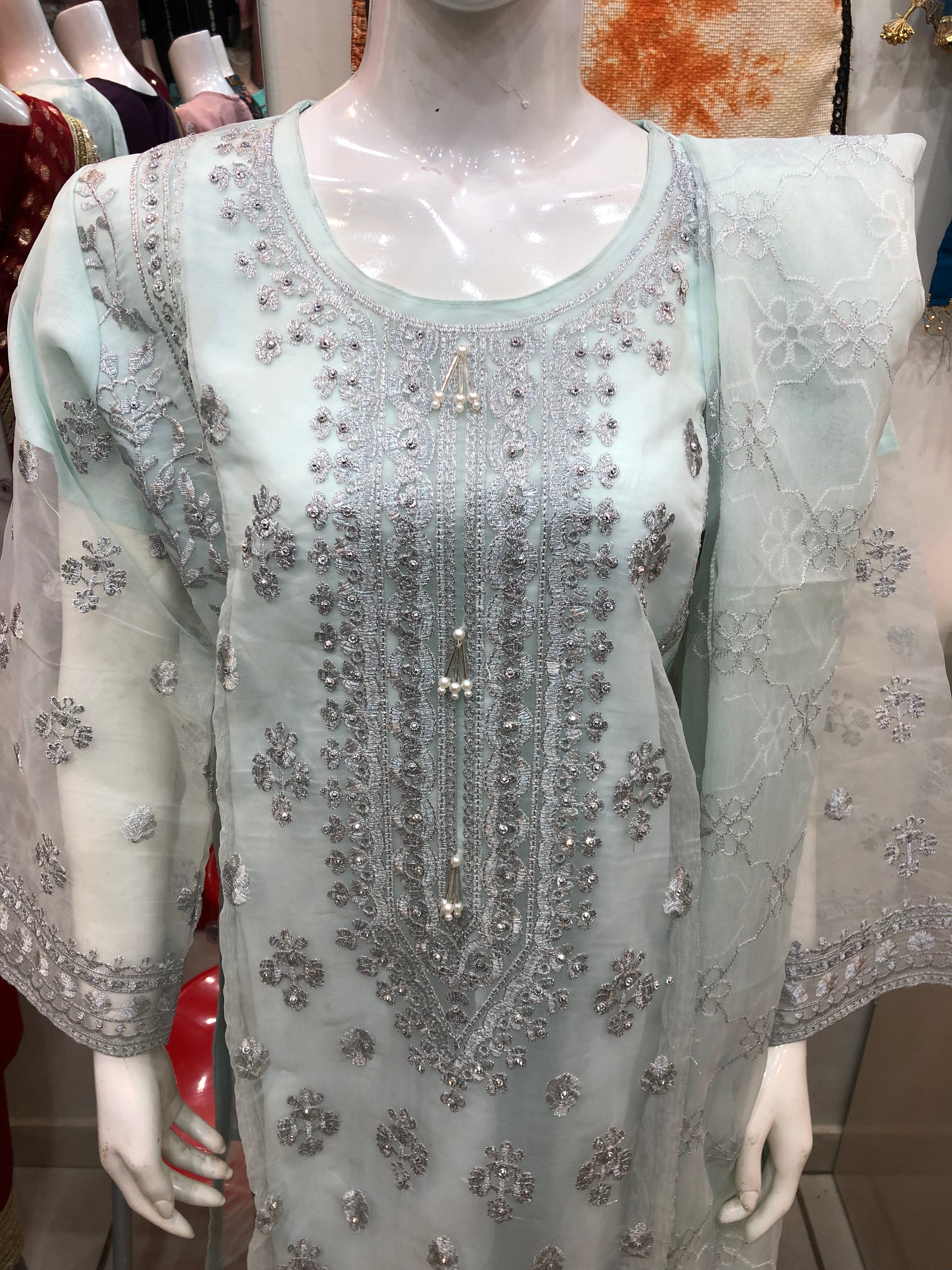 3-Piece Fancy Cotton Net Print White – Elegant & Festive