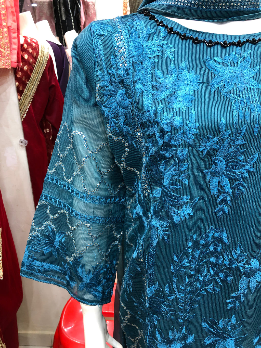 ✨ 3-Piece Fancy Cotton Design Blue – Full Embroidery Elegance