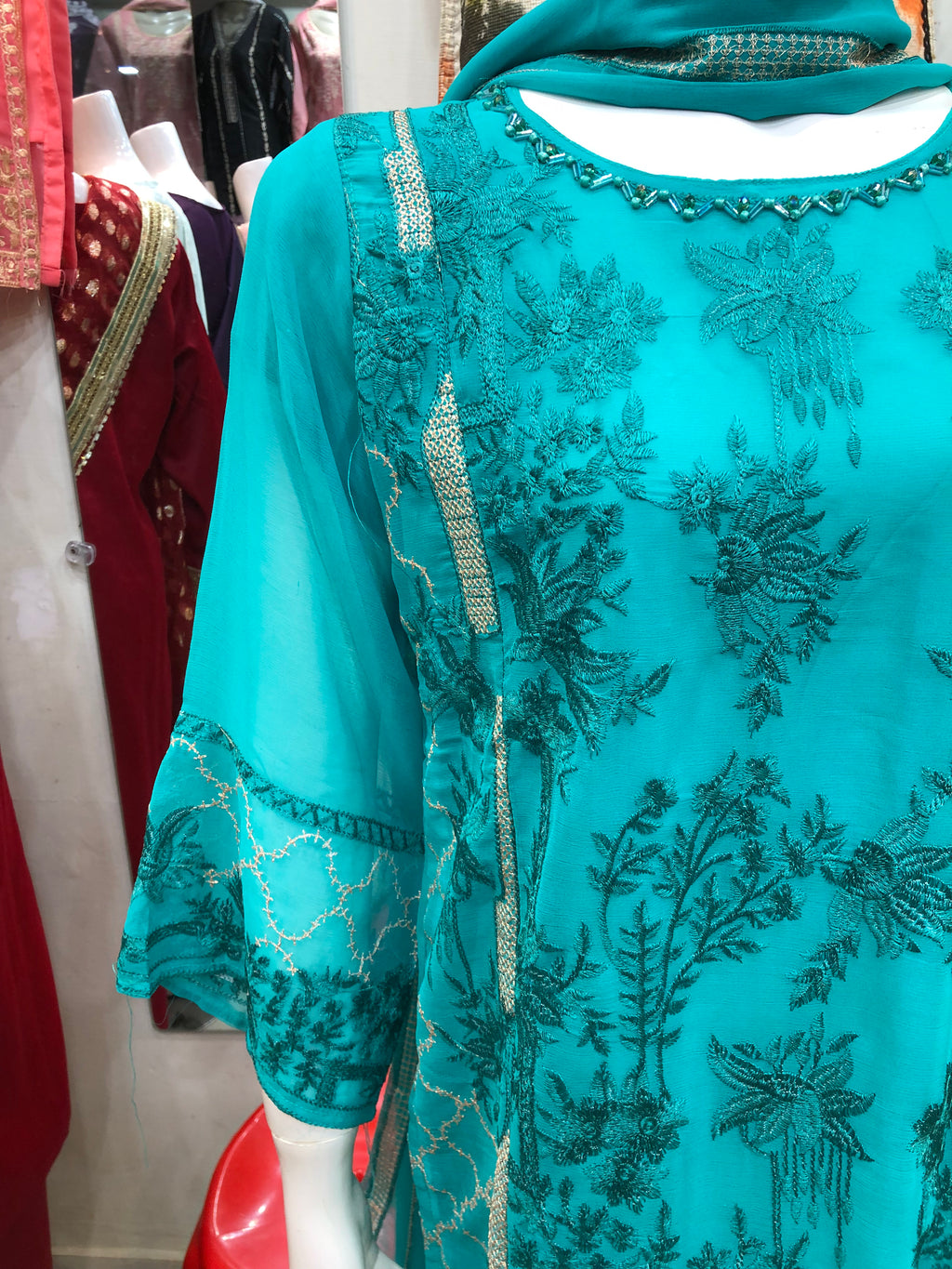 ✨ 3-Piece Fancy Cotton Design Sea Green – Full Embroidery Elegance