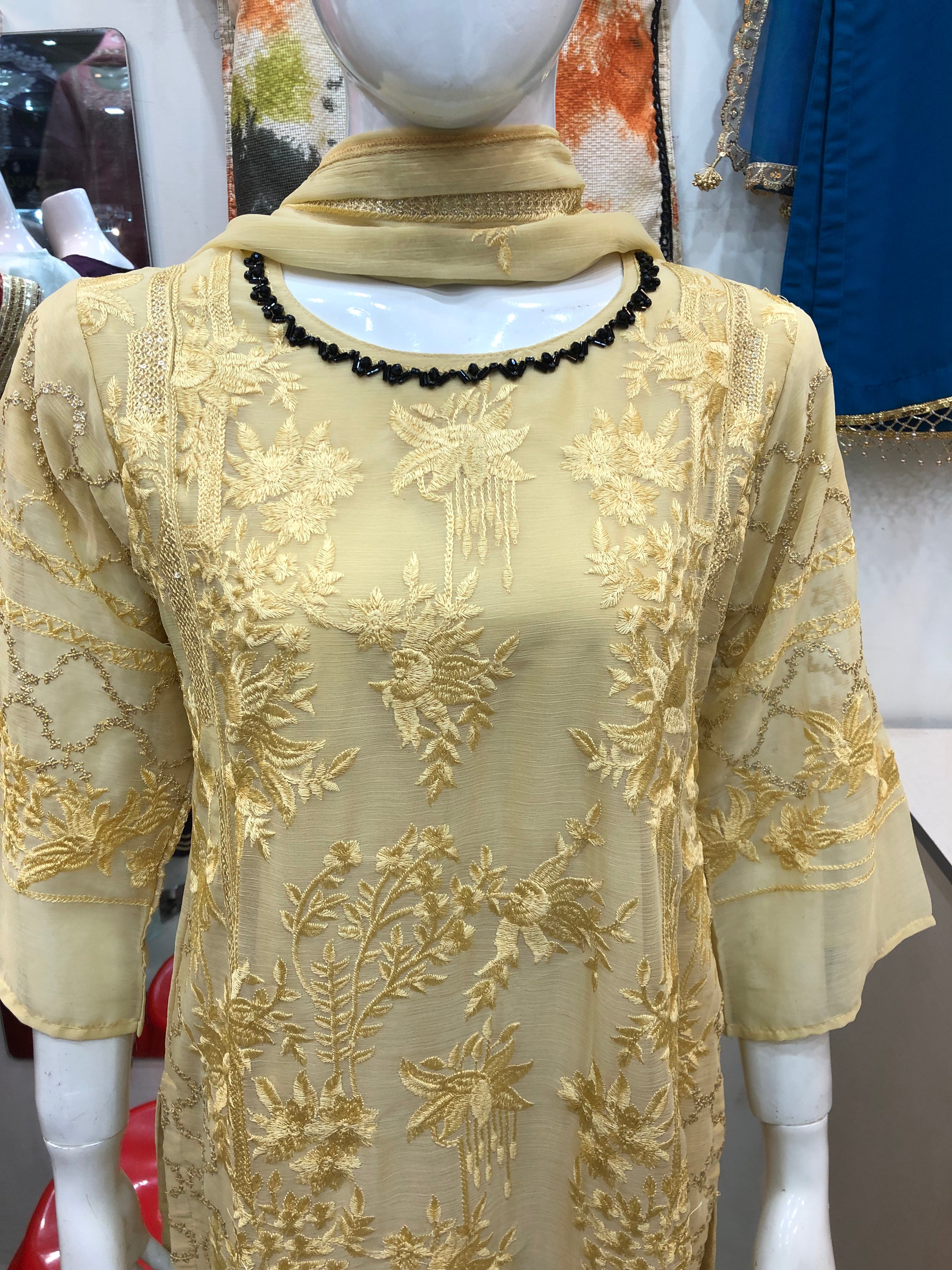✨ 3-Piece Fancy Cotton Design Beige – Full Embroidery Elegance