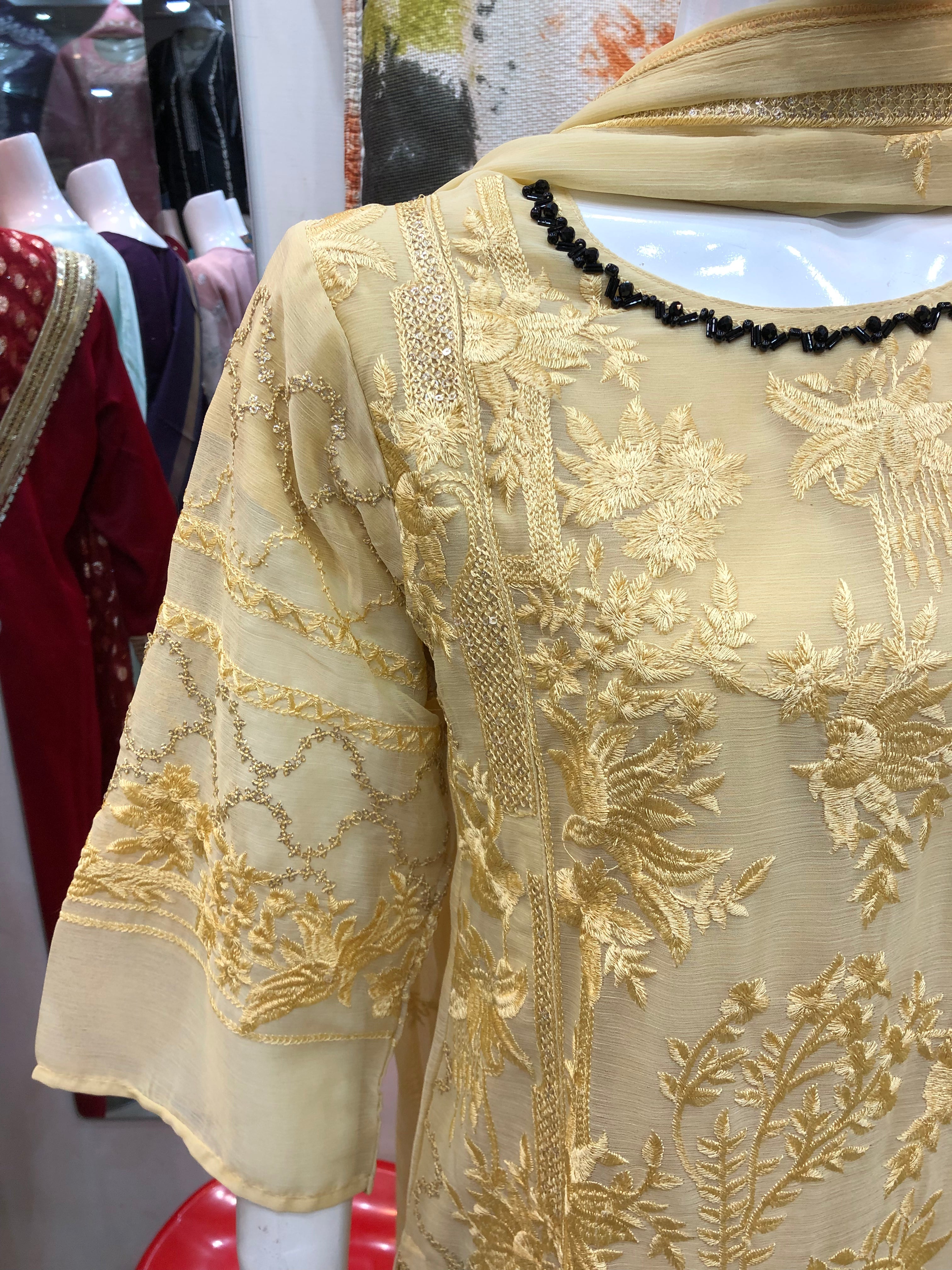 ✨ 3-Piece Fancy Cotton Design Beige – Full Embroidery Elegance