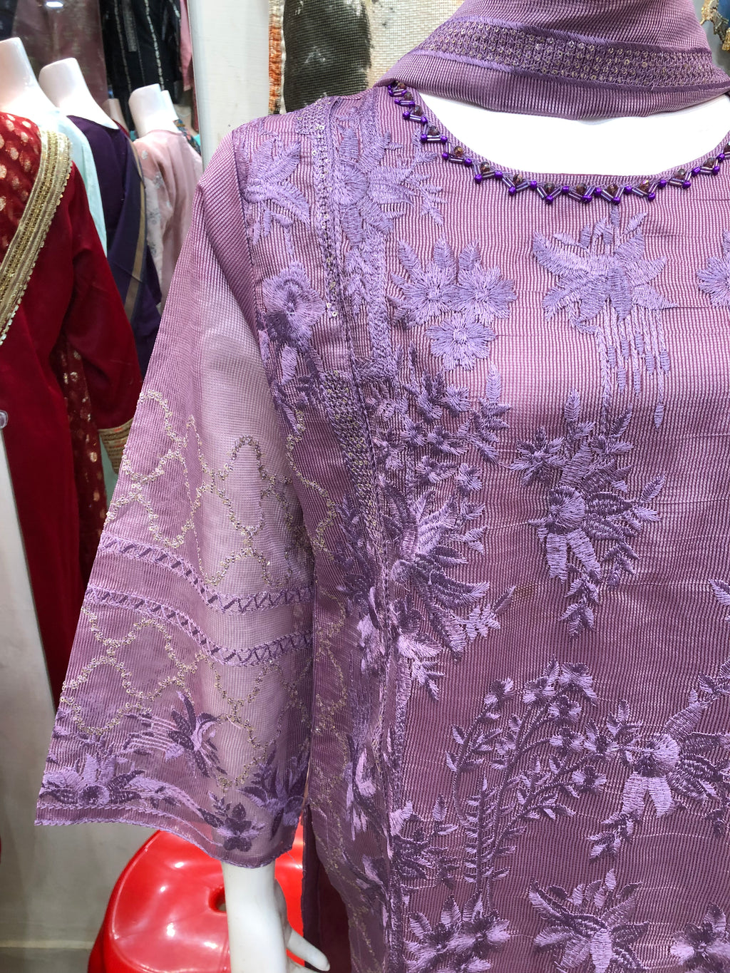 ✨ 3-Piece Fancy Cotton Design Light Purple – Full Embroidery Elegance