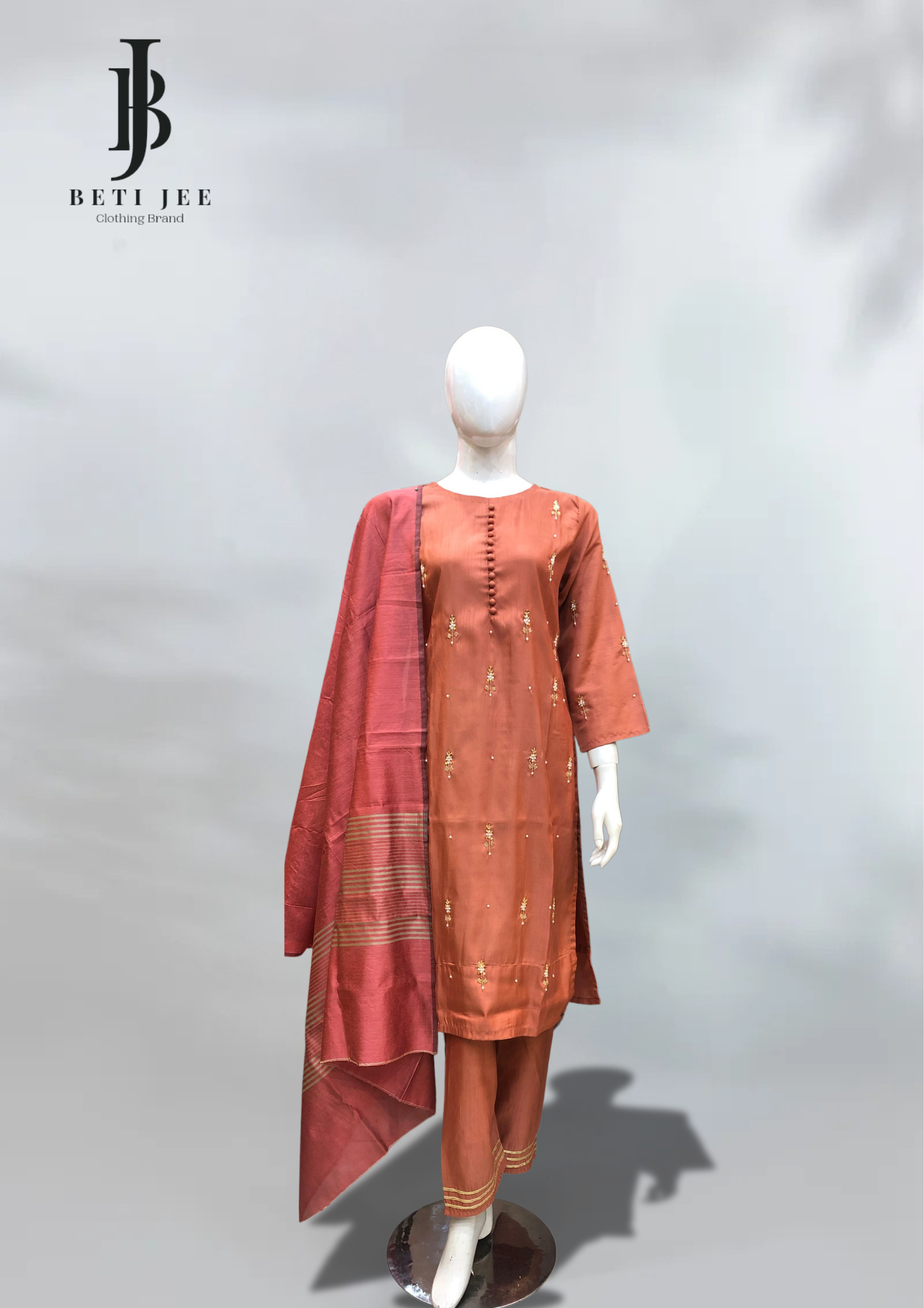 ✨ 3-Piece Button Gala Brown– Elegant & Timeless